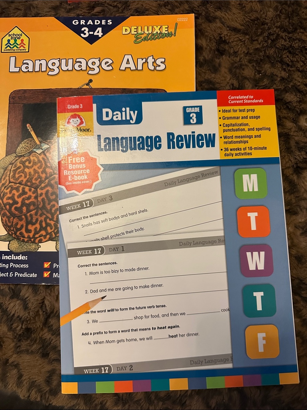 Evan-Moor Language Arts Grades 3-4 & Daily Language Review Grade 3 NEW